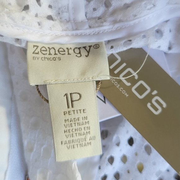 NWT Zenergy CHICO'S White Eyelet Anorak Jacket Top Active wear 1P US 8P - Picture 5 of 7